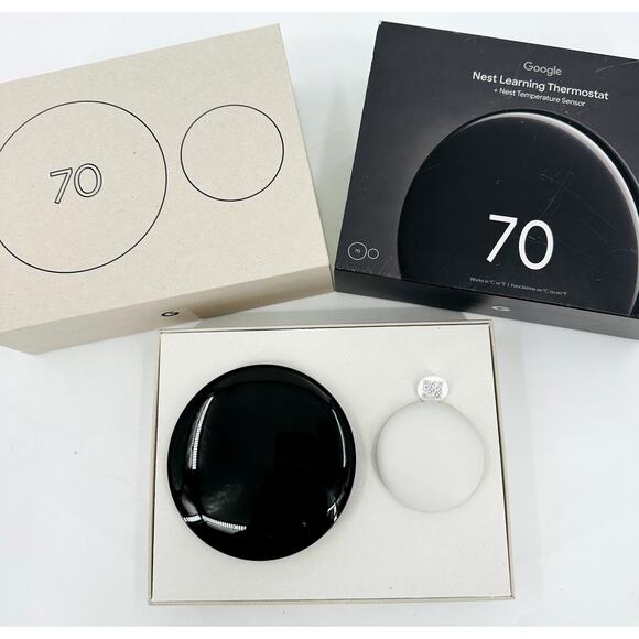Google Nest Learning Thermostat + Sensor 4th Generation - Black Obsidian New - Picture 1 of 6